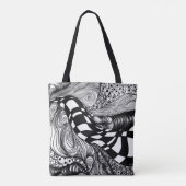 Abstracte zwarte en witte lijnhoek tote bag (Achterkant)