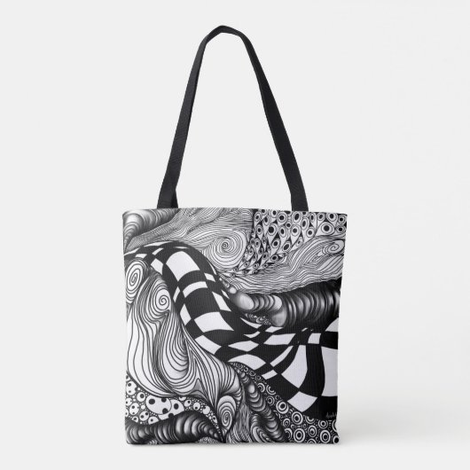 Abstracte zwarte en witte lijnhoek tote bag (Achterkant)