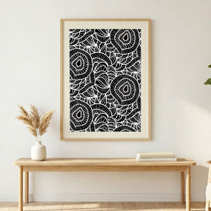 Abstracte zwarte en witte organische lijnkunst poster