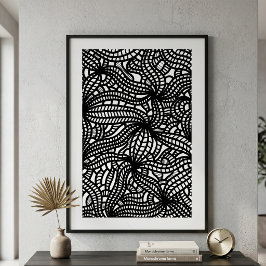 Abstracte zwarte en witte organische lijnkunstdood poster