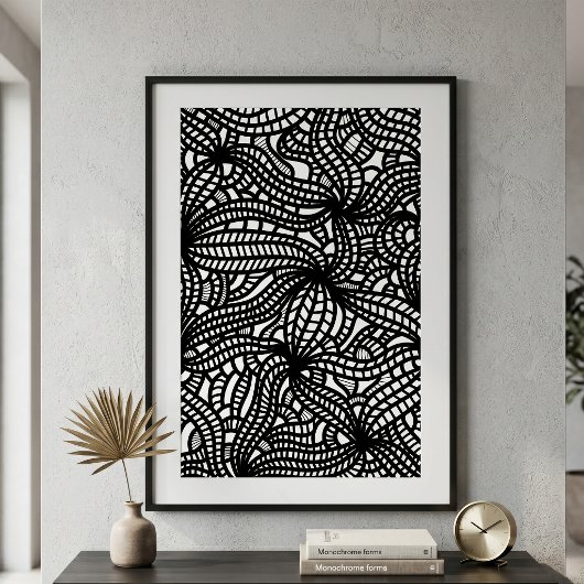 Abstracte zwarte en witte organische lijnkunstdood poster