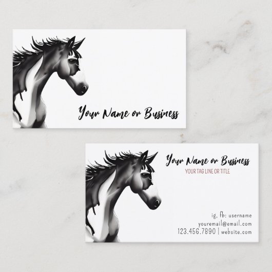 Abstracte zwarte en witte paarden visitekaartje (Voorkant / Achterkant)