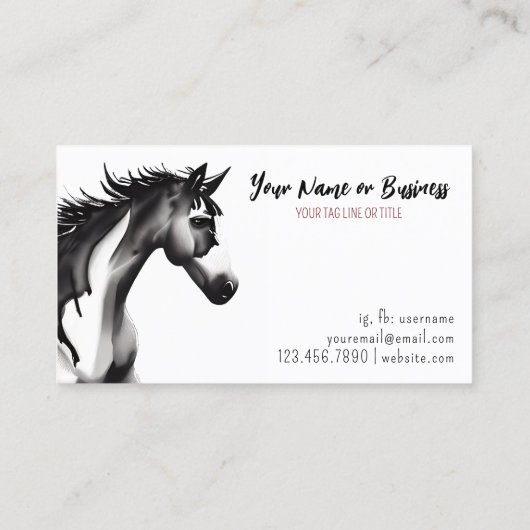 Abstracte zwarte en witte paarden visitekaartje (Achterkant)