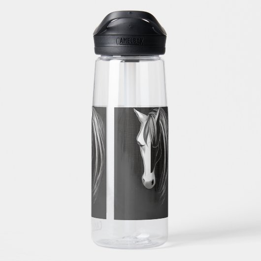 Abstracte zwarte en witte paarden waterfles (Achterkant)