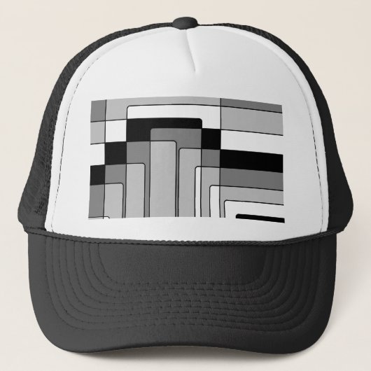 Abstracte zwarte en witte rechthoeken trucker pet (Voorkant)