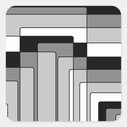 Abstracte zwarte en witte rechthoeken vierkante sticker (Voorkant)