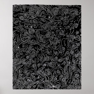 Abstracte zwarte en witte spiraaltjes en ogen poster