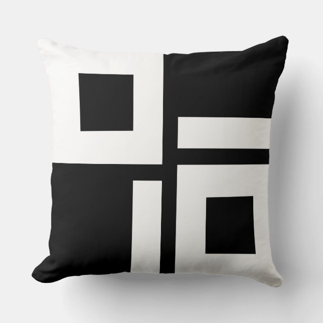 Abstracte zwarte en witte vierkanten en strepen kussen (Voorkant)