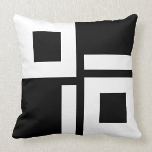 Abstracte zwarte en witte vierkantjes en stripes kussen