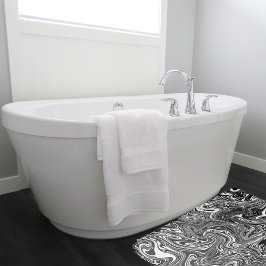 Abstracte zwarte en witte vloeibare marmer badmat