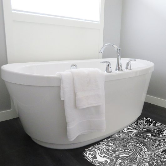 Abstracte zwarte en witte vloeibare marmer badmat