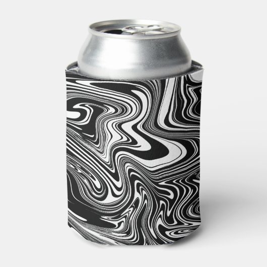 Abstracte zwarte en witte vloeibare marmer blikjeskoeler (Blikje Voorkant)
