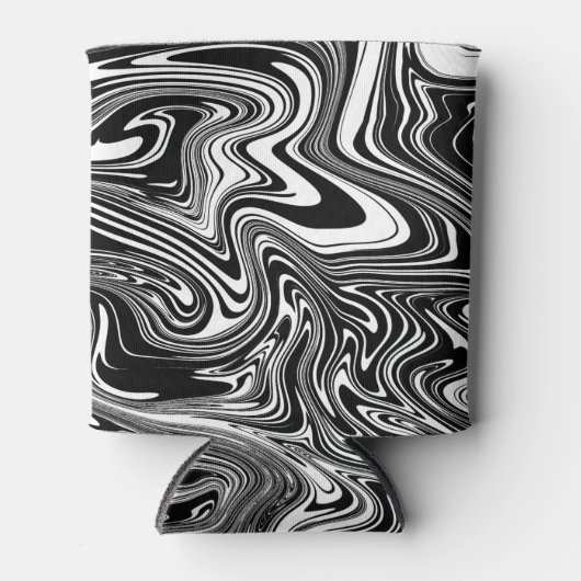 Abstracte zwarte en witte vloeibare marmer blikjeskoeler (Voorkant)