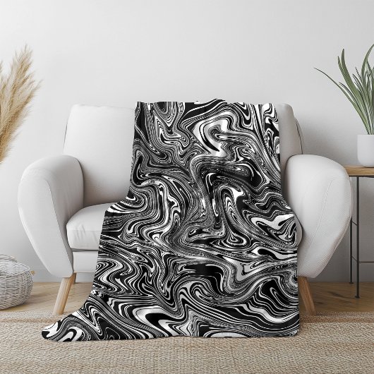 Abstracte zwarte en witte vloeibare marmer fleece deken