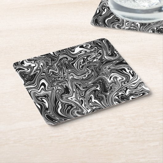 Abstracte zwarte en witte vloeibare marmer kartonnen onderzetters (Schuin)
