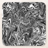 Abstracte zwarte en witte vloeibare marmer kartonnen onderzetters (Voorkant)