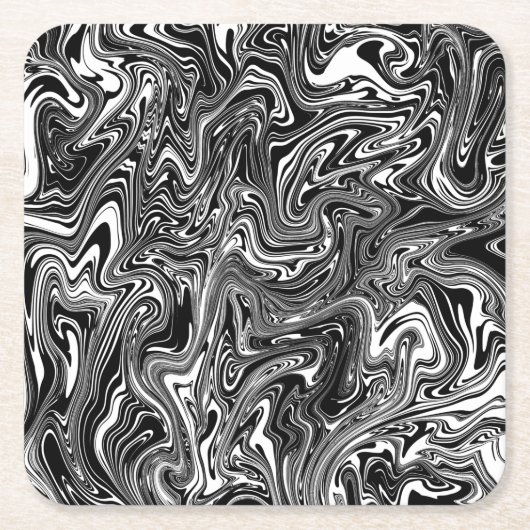 Abstracte zwarte en witte vloeibare marmer kartonnen onderzetters (Voorkant)