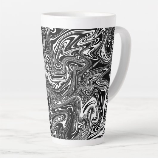 Abstracte zwarte en witte vloeibare marmer latte mok (Rechterhoek)