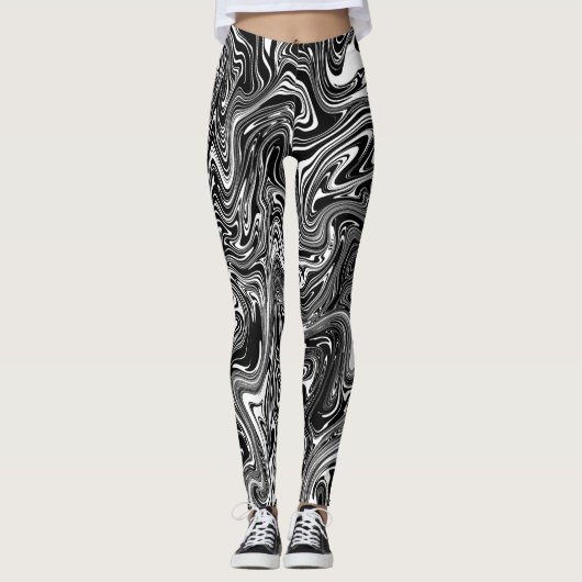 Abstracte zwarte en witte vloeibare marmer leggings (Voorkant)