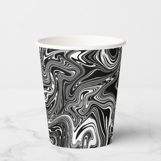 Abstracte zwarte en witte vloeibare marmer papieren bekers (Achterkant)