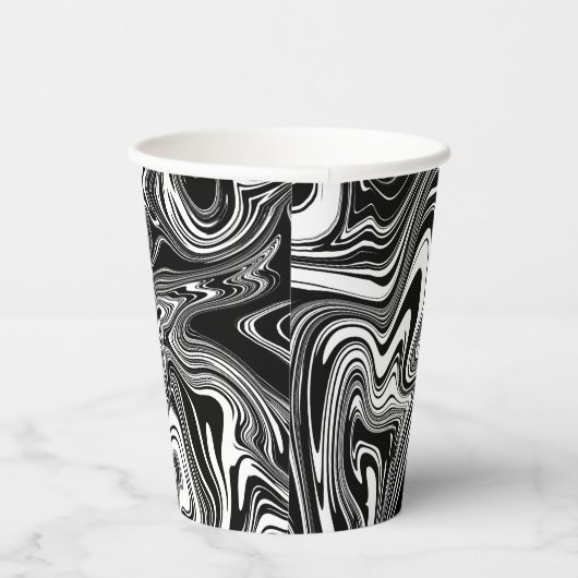 Abstracte zwarte en witte vloeibare marmer papieren bekers (Rechts)