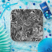 Abstracte zwarte en witte vloeibare marmer papieren bordje (Feest)