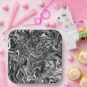 Abstracte zwarte en witte vloeibare marmer papieren bordje (Feest)