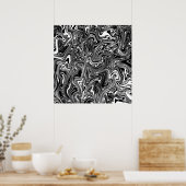 Abstracte zwarte en witte vloeibare marmer poster (Keuken)
