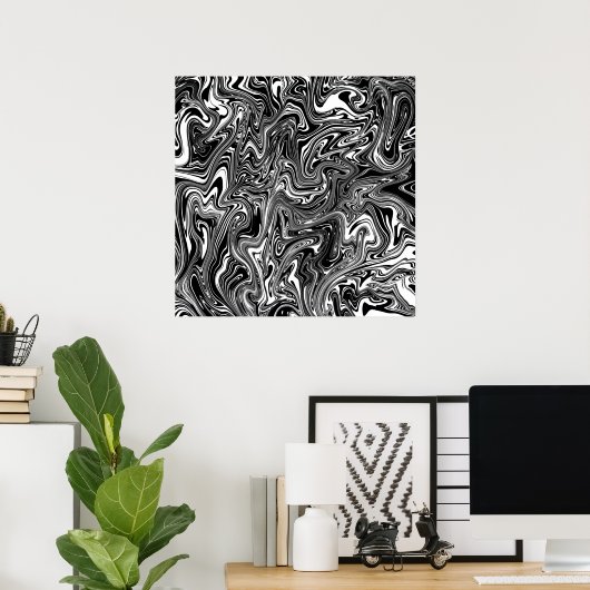 Abstracte zwarte en witte vloeibare marmer poster (Thuiskantoor)