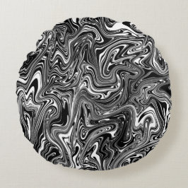 Abstracte zwarte en witte vloeibare marmer rond kussen