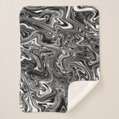 Abstracte zwarte en witte vloeibare marmer sherpa deken (Voorkant)