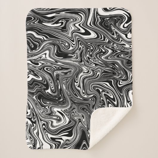 Abstracte zwarte en witte vloeibare marmer sherpa deken (Voorkant)