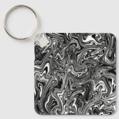 Abstracte zwarte en witte vloeibare marmer sleutelhanger (Voorkant)
