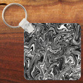Abstracte zwarte en witte vloeibare marmer sleutelhanger (Voorkant)
