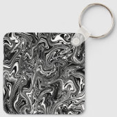 Abstracte zwarte en witte vloeibare marmer sleutelhanger (Achterkant)