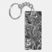 Abstracte zwarte en witte vloeibare marmer sleutelhanger (Voorkant Links)