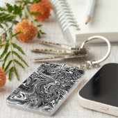 Abstracte zwarte en witte vloeibare marmer sleutelhanger (Voorkant Rechts)