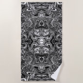 Abstracte zwarte en witte vloeibare marmer strandlaken (Voorkant)