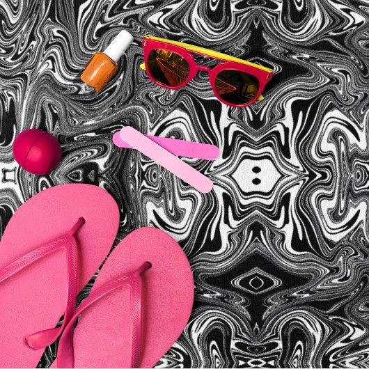 Abstracte zwarte en witte vloeibare marmer strandlaken