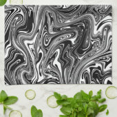 Abstracte zwarte en witte vloeibare marmer theedoek (Gevouwen)