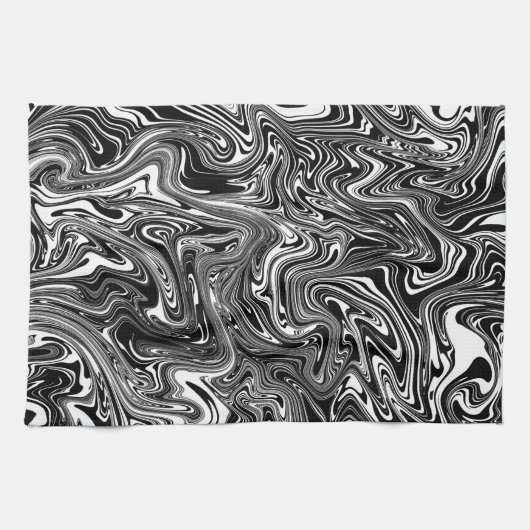 Abstracte zwarte en witte vloeibare marmer theedoek (Horizontaal)