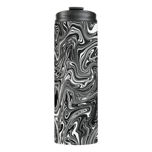 Abstracte zwarte en witte vloeibare marmer thermosbeker (Voorkant)