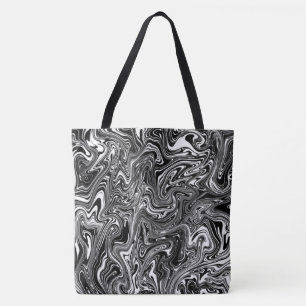 Abstracte zwarte en witte vloeibare marmer tote bag