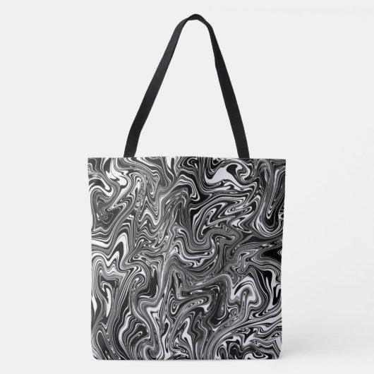 Abstracte zwarte en witte vloeibare marmer tote bag (Voorkant)
