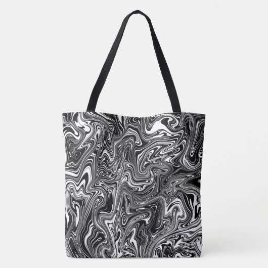 Abstracte zwarte en witte vloeibare marmer tote bag (Achterkant)