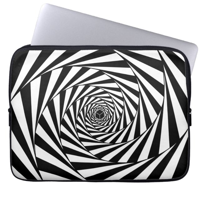 Abstracte zwarte en witte wervelstaartraan laptop sleeve (Voorkant)