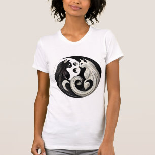 Abstracte Zwarte en Witte Yin-Yang Katten T-shirt