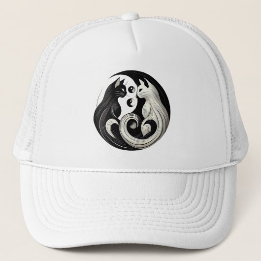 Abstracte Zwarte en Witte Yin-Yang Katten Trucker Pet (Voorkant)
