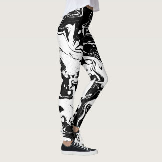 Abstracte zwarte en witte zwenken - leggings