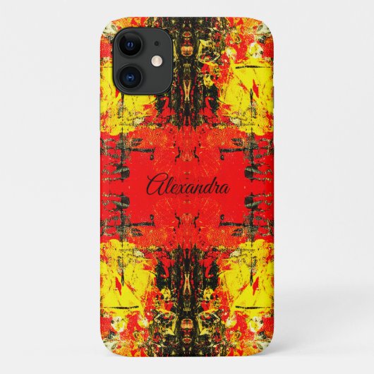 Abstracte zwarte gele glitternaam Gepersonaliseerd Case-Mate iPhone Case (Achterkant)